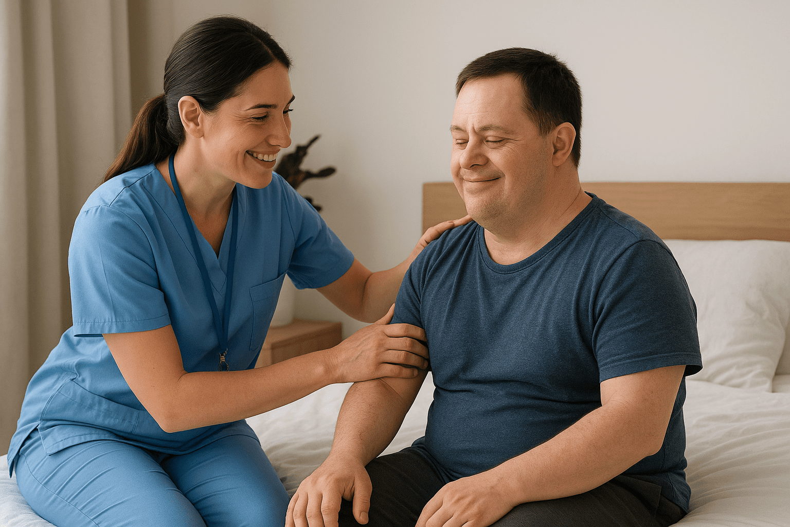 Support worker providing respectful personal care assistance to NDIS participant